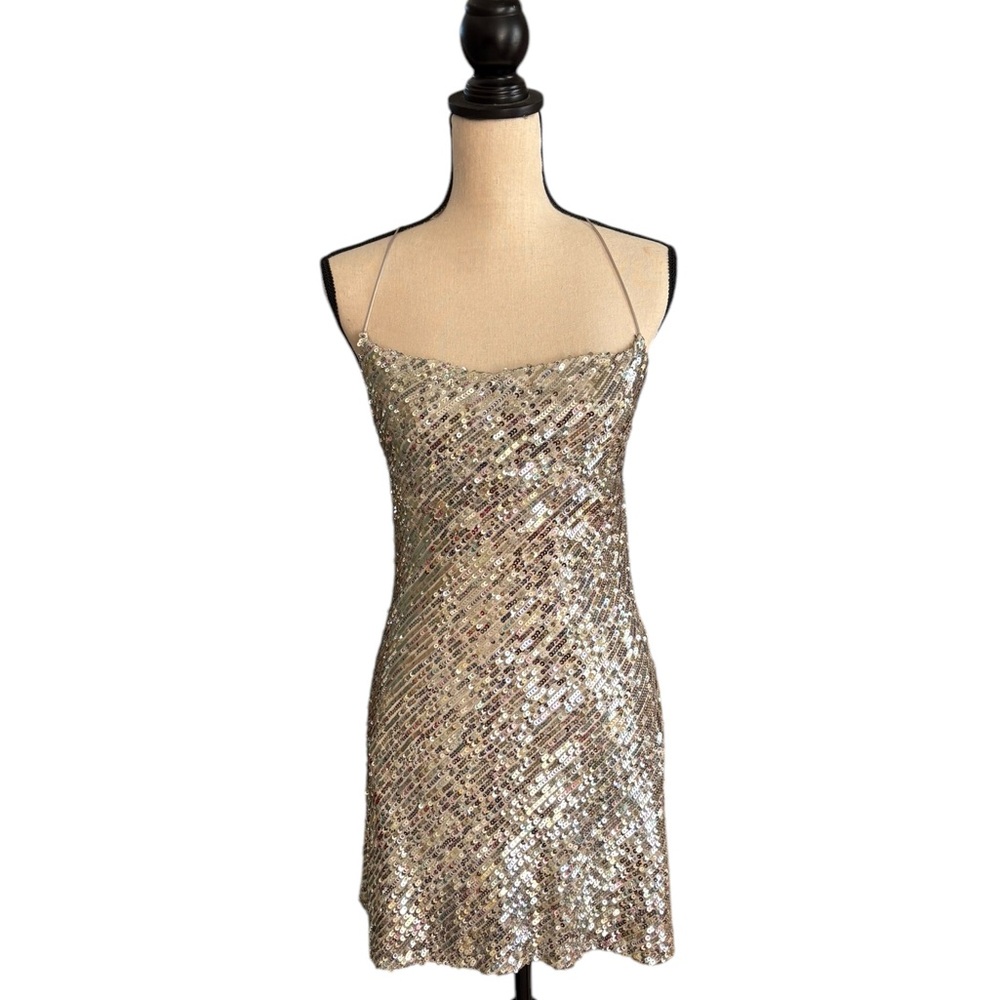 NWT ZARA Silver Mini Sequin Dress - Picture 2 of 8